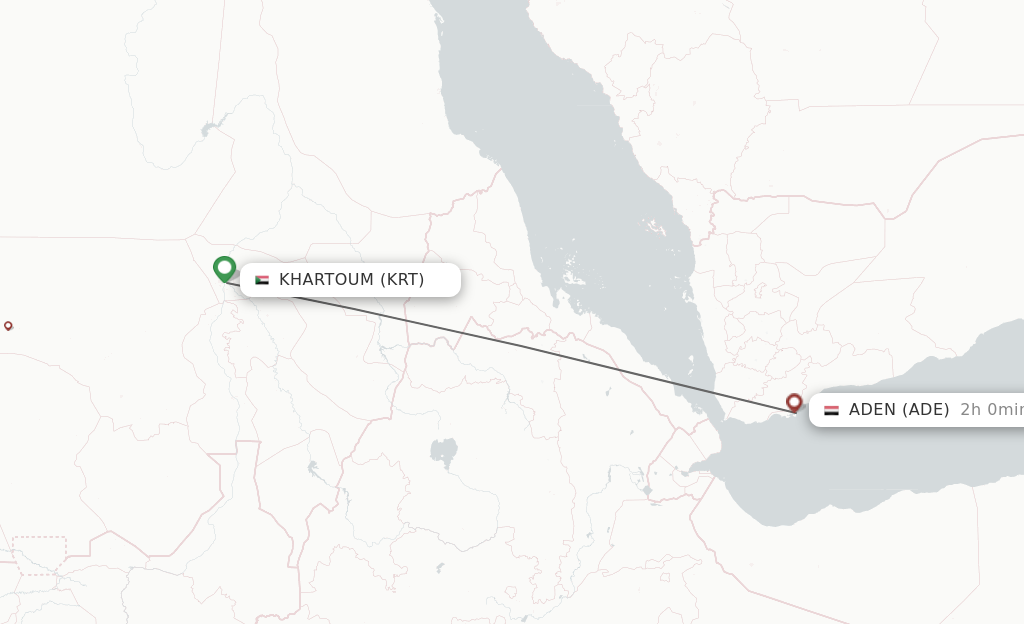 Flights from Khartoum to Aden route map