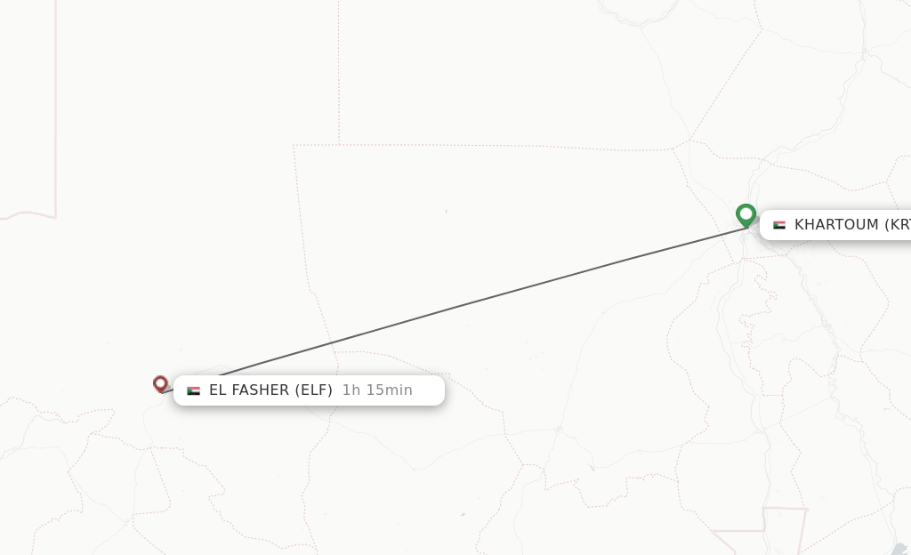 Flights from Khartoum to El Fasher route map