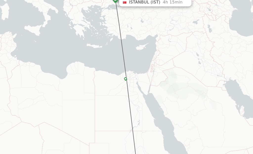 Flights from Khartoum to Istanbul route map