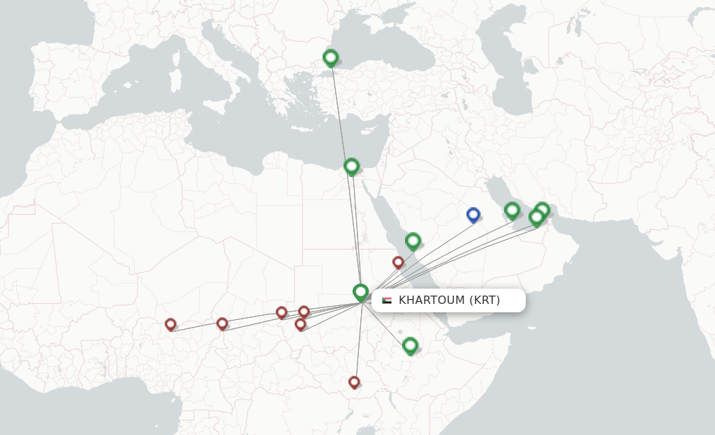 Route map with flights from Khartoum with Badr Airlines