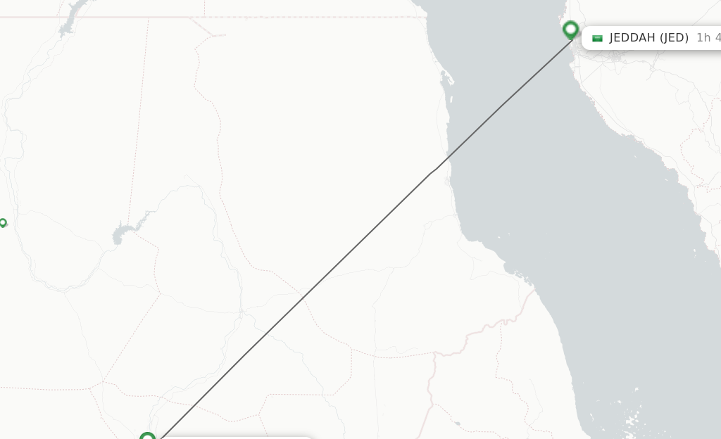Flights from Khartoum to Jeddah route map