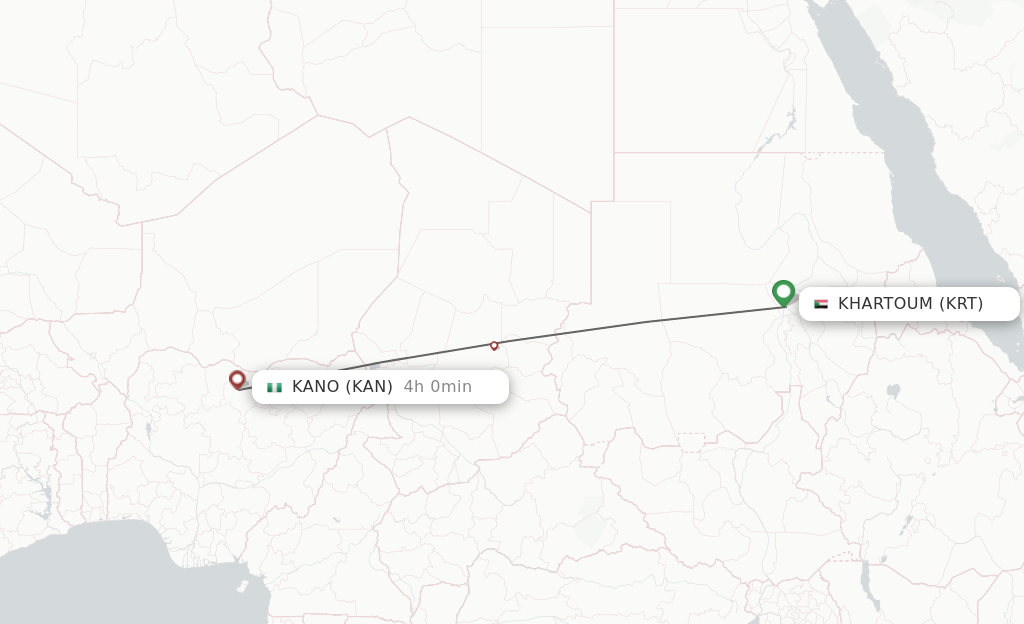 Flights from Khartoum to Kano route map