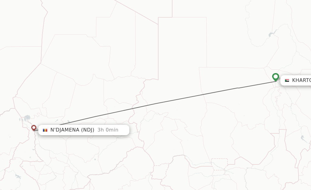 Flights from Khartoum to Ndjamena route map