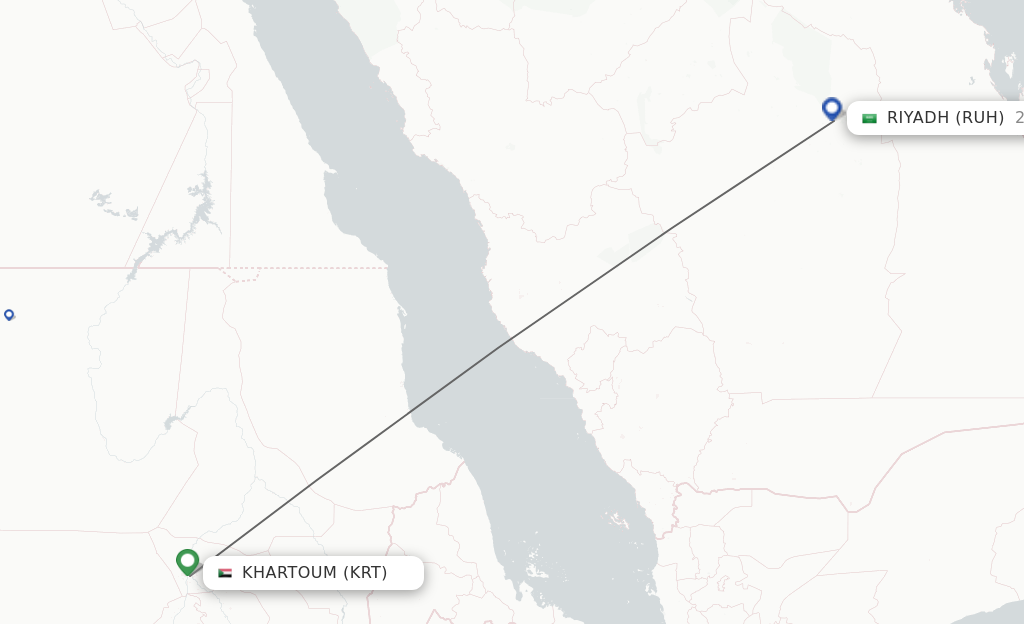 Flights from Khartoum to Riyadh route map