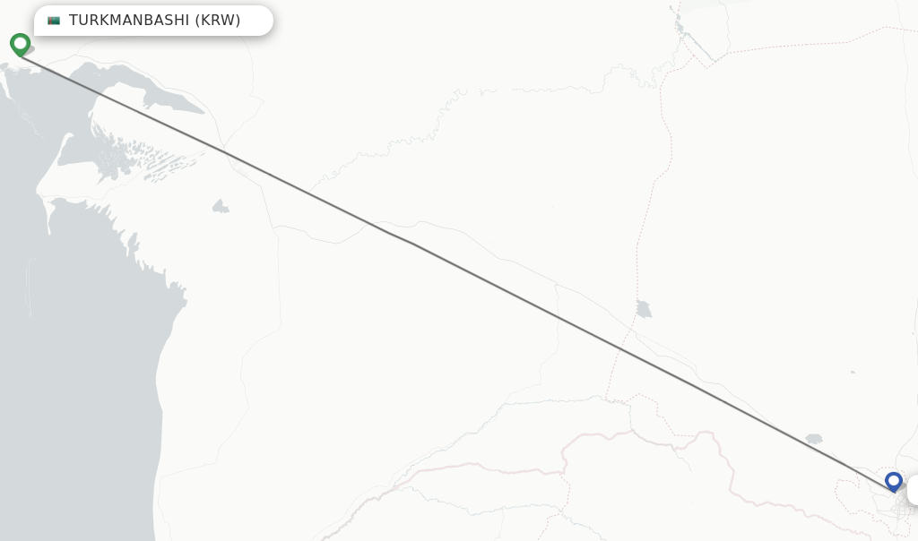 Flights from Turkmanbashi to Ashgabat route map