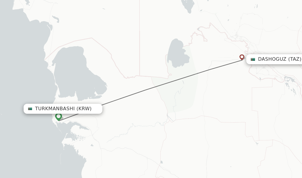 Flights from Turkmanbashi to Dashoguz route map