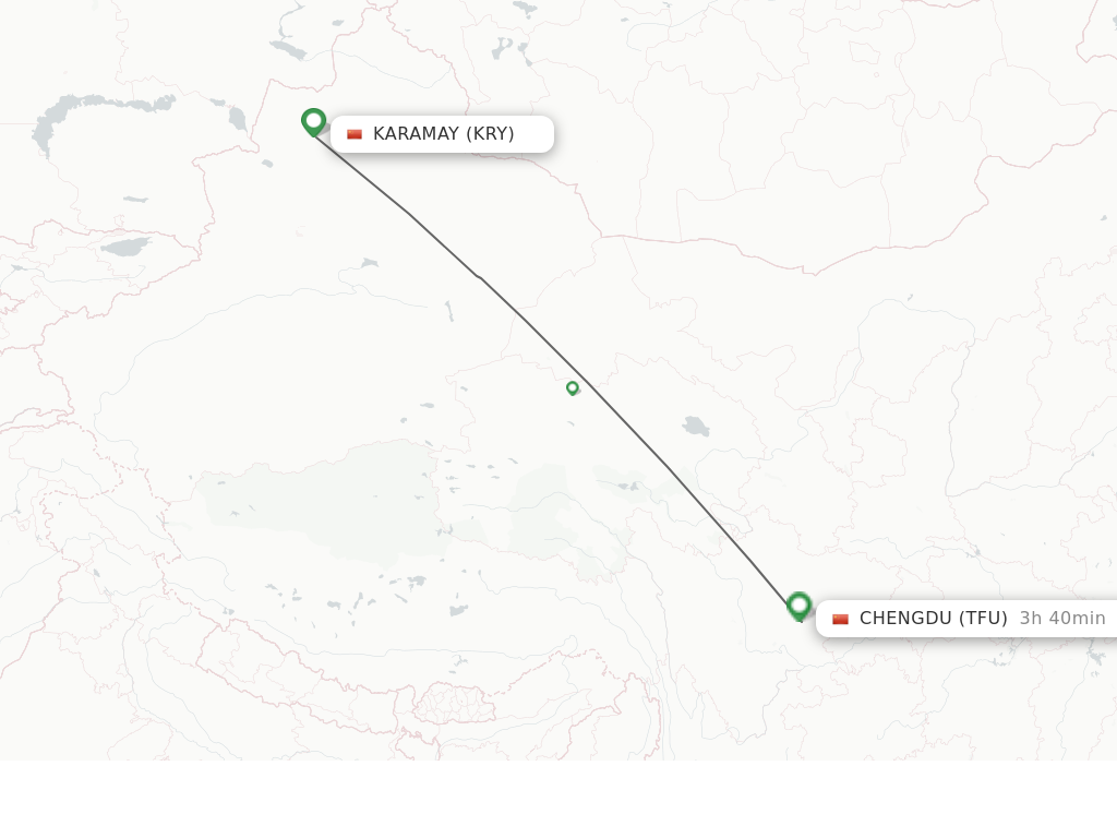 Flights from Karamay to Chengdu route map