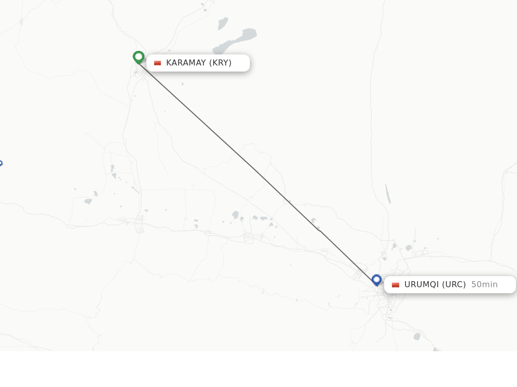 Flights from Karamay to Urumqi route map