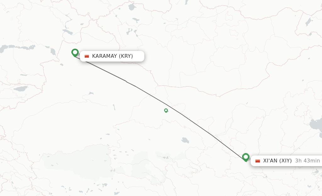 Flights from Karamay to Xian route map