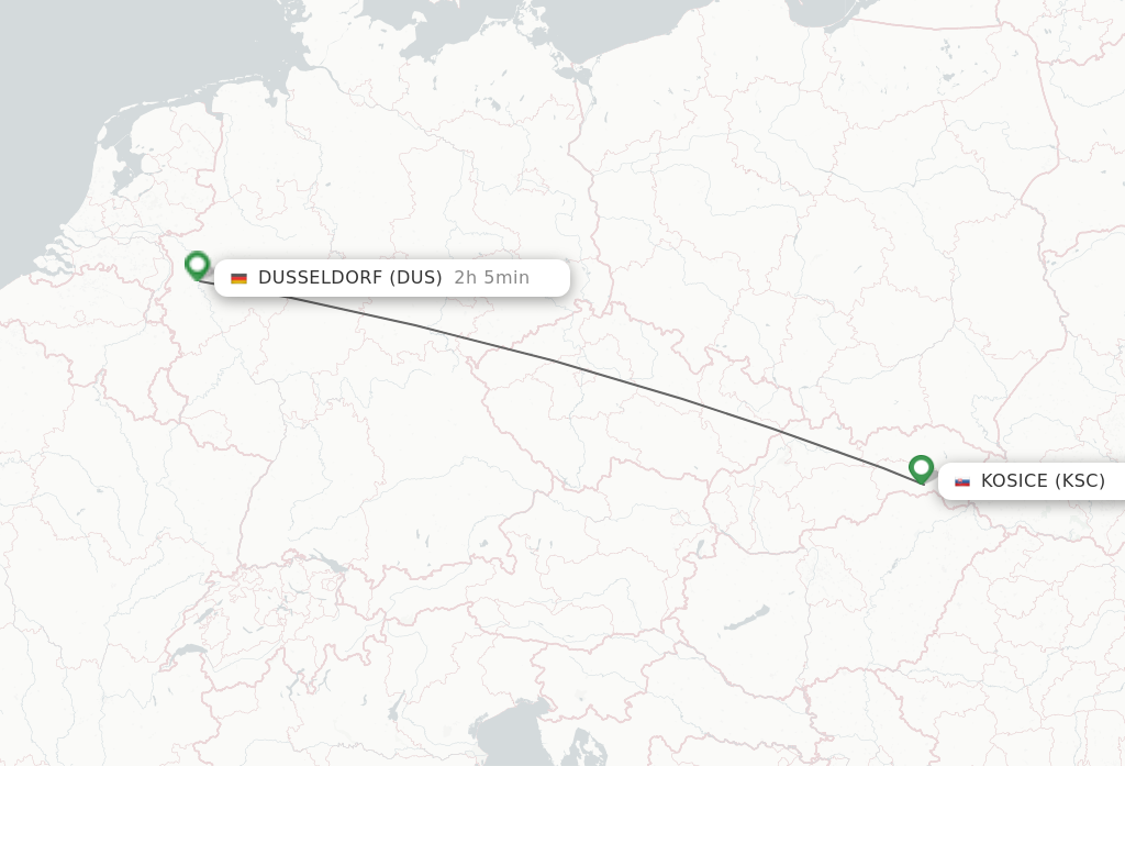 Flights from Kosice to Dusseldorf route map