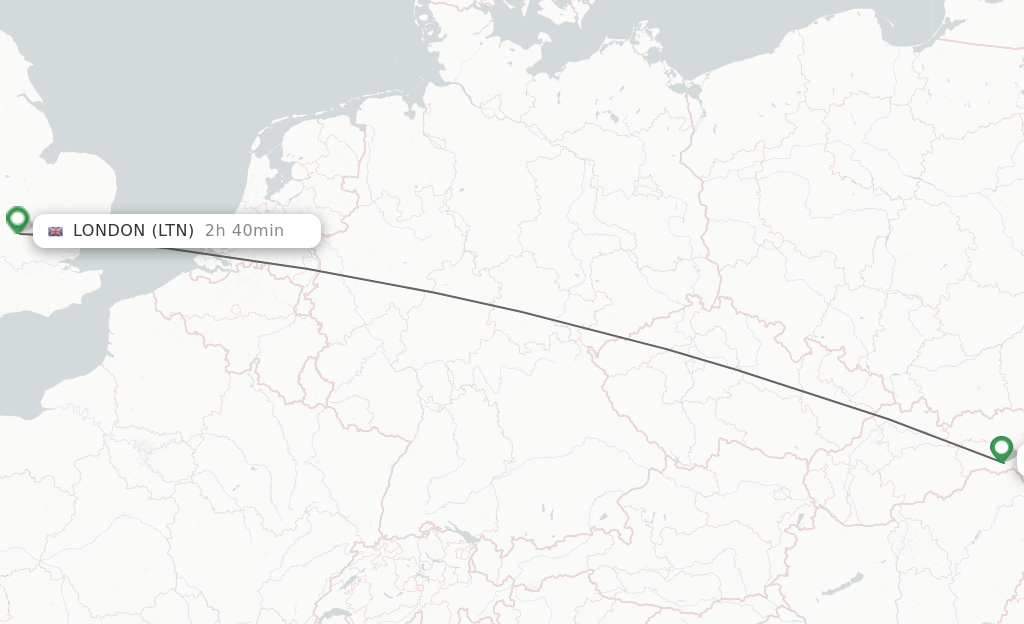 Flights from Kosice to London route map