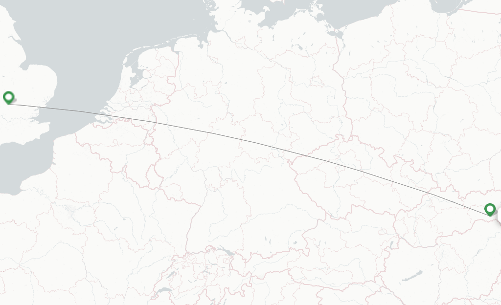 Route map with flights from Kosice with Wizz Air UK