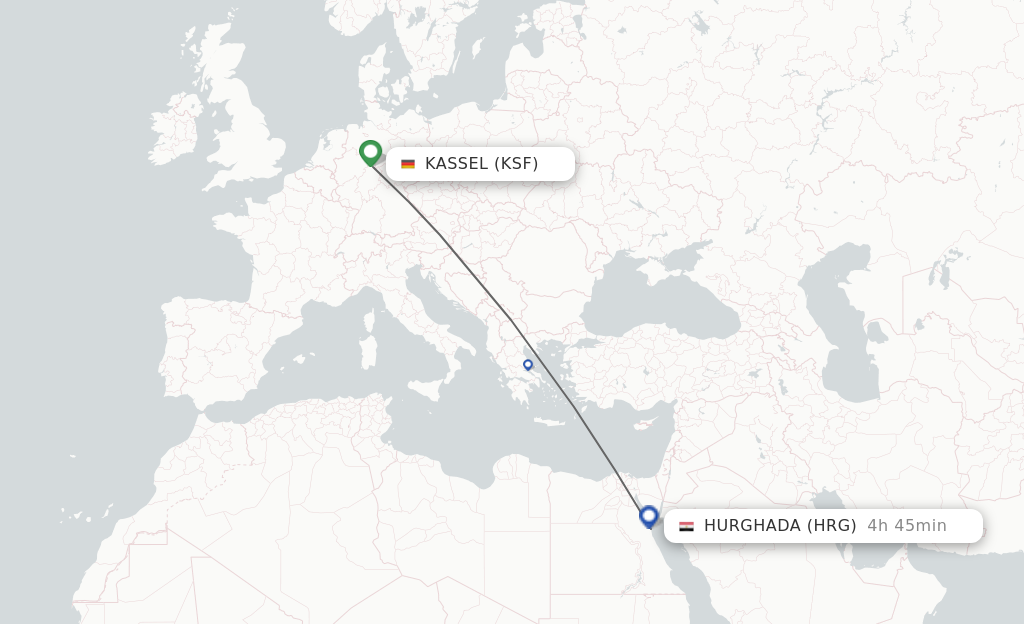Flights from Kassel to Hurghada route map