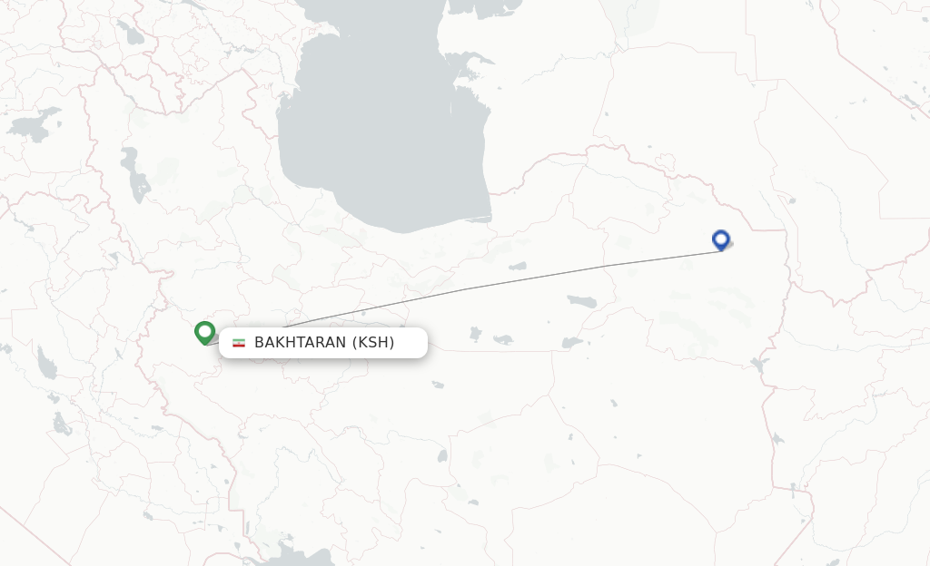 Route map with flights from Kermanshah with Iran Airtour