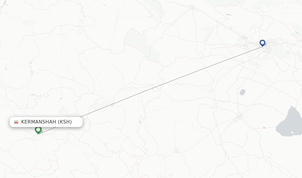 Route map with flights from Kermanshah with Iran Aseman Airlines