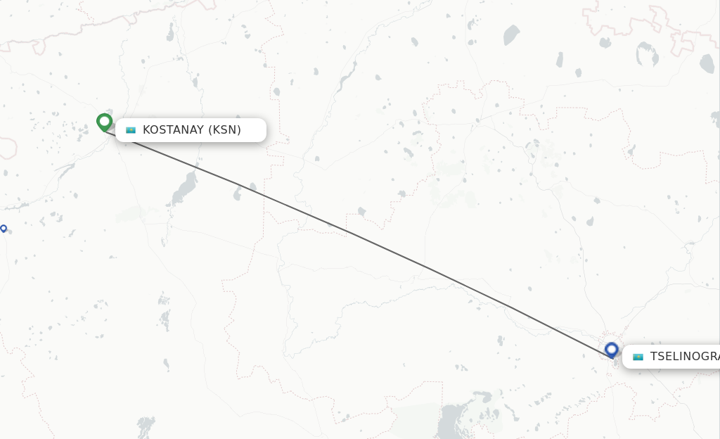 Flights from Kostanay to Astana route map