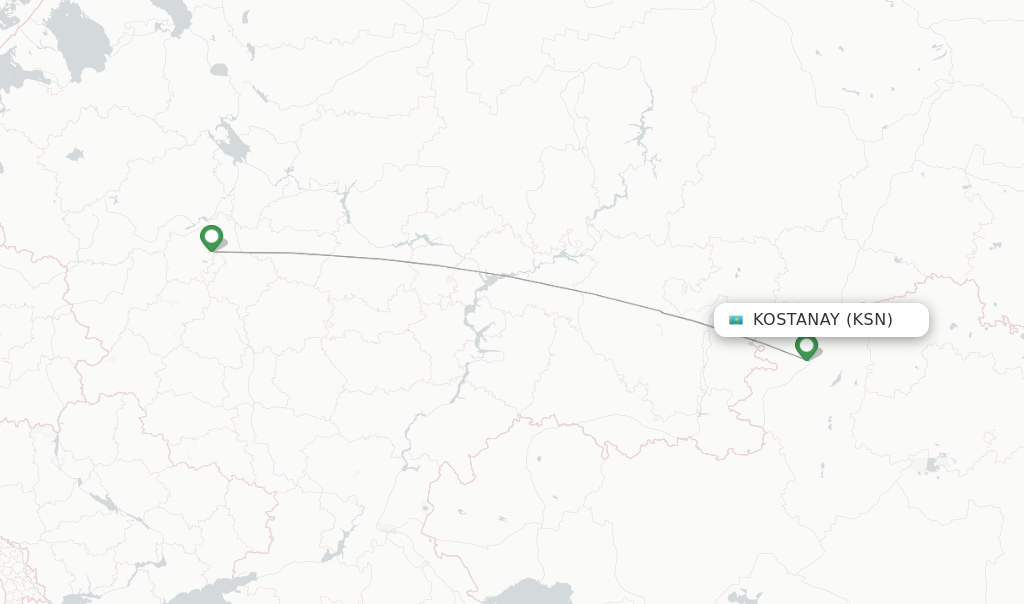 Route map with flights from Kostanay with Aeroflot