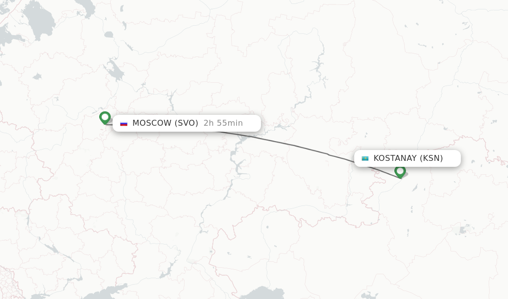 Flights from Kostanay to Moscow route map
