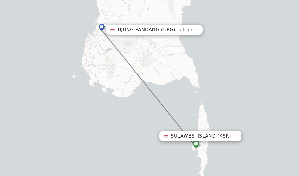 Flights from Sulawesi Island to Ujung Pandang route map