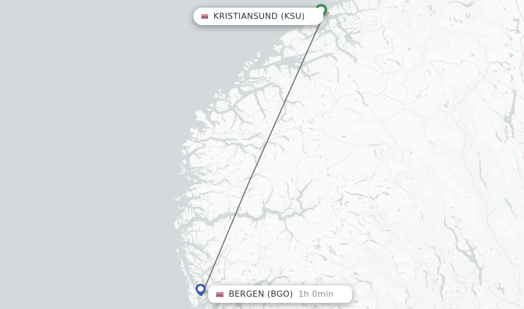 Flights from Kristiansund to Bergen route map