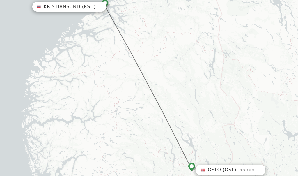 Flights from Kristiansund to Oslo route map