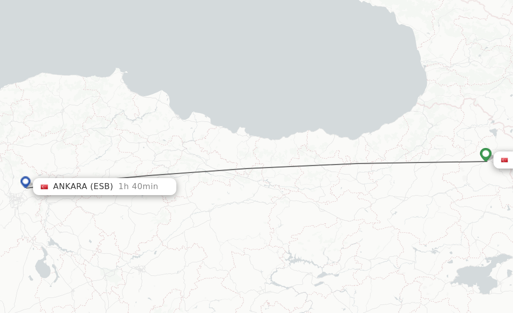 Flights from Kars to Ankara route map