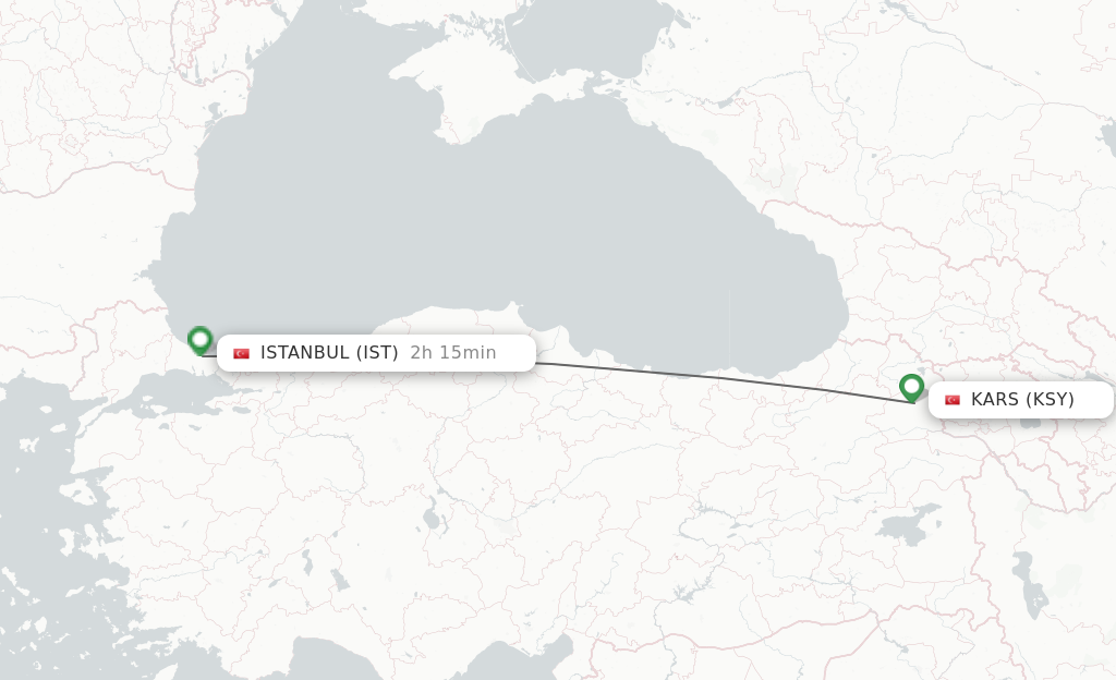 Flights from Kars to Istanbul route map