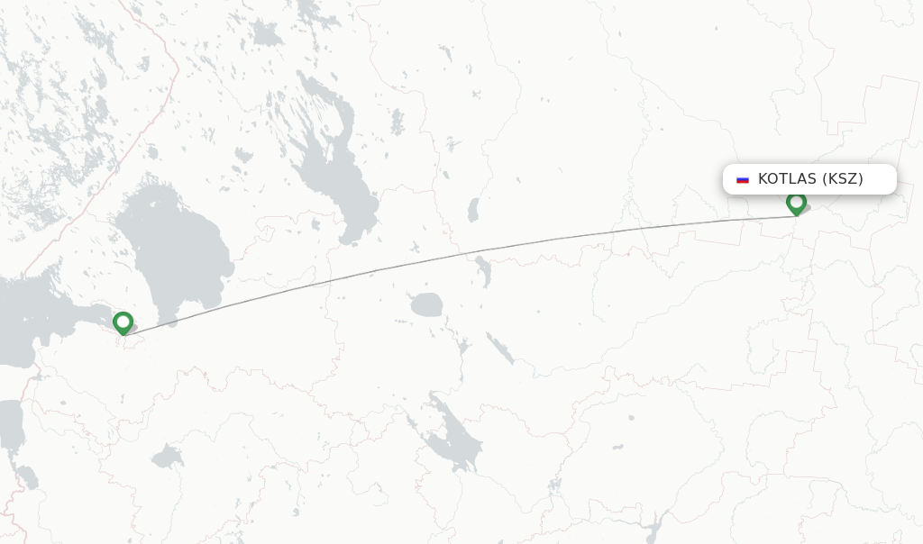 Route map with flights from Kotlas with RusLine