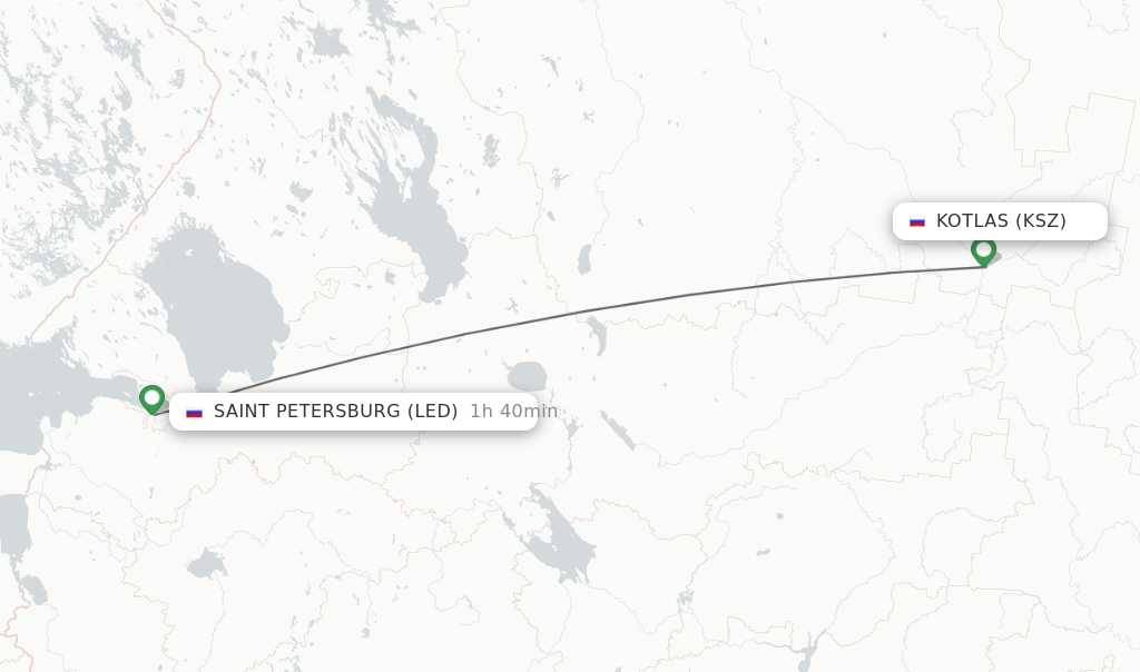 Flights from Kotlas to Saint Petersburg route map