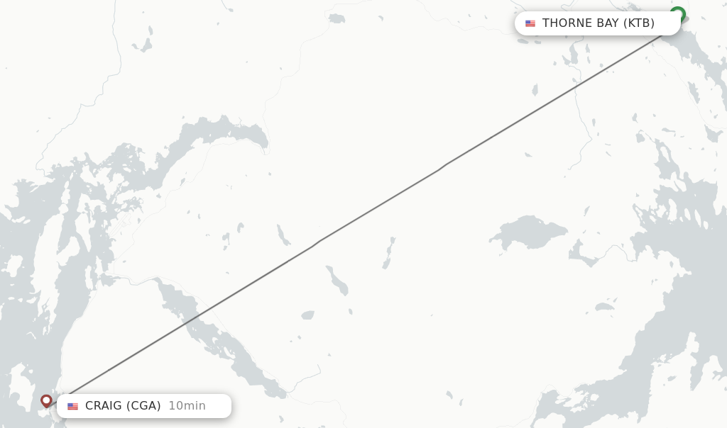 Flights from Thorne Bay to Craig route map
