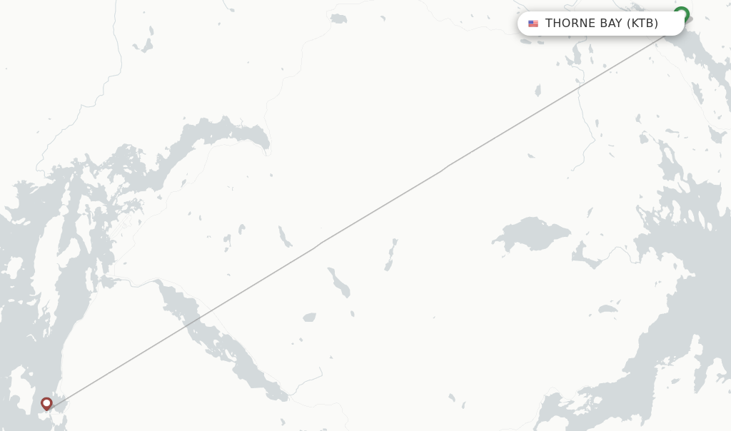 Route map with flights from Thorne Bay with Safe Air Company
