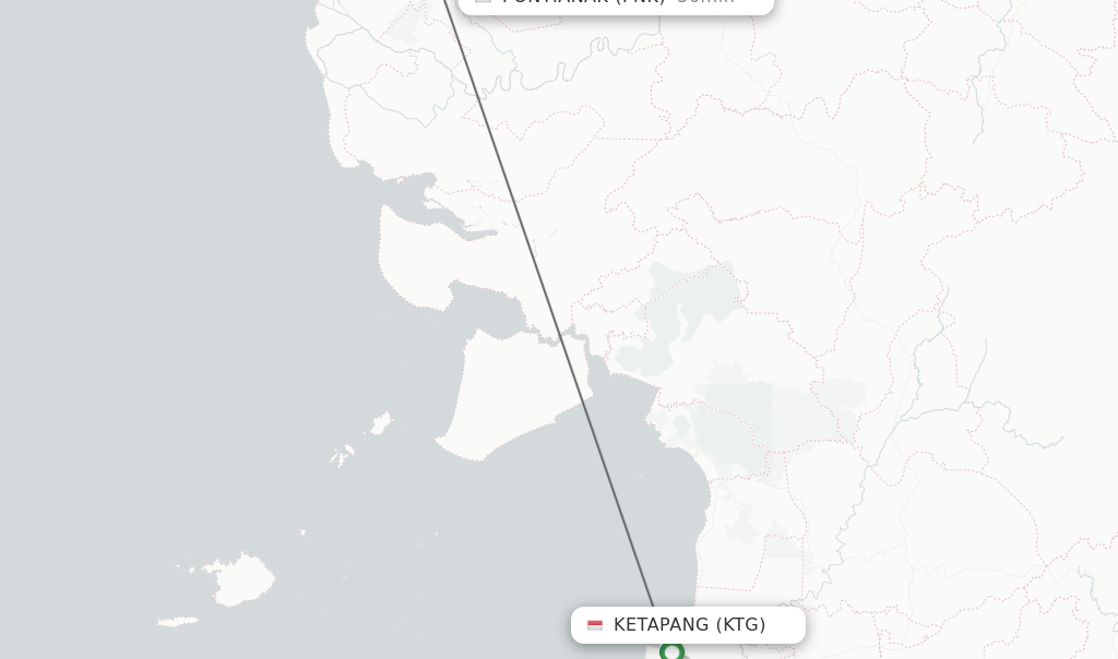 Flights from Ketapang to Pontianak route map