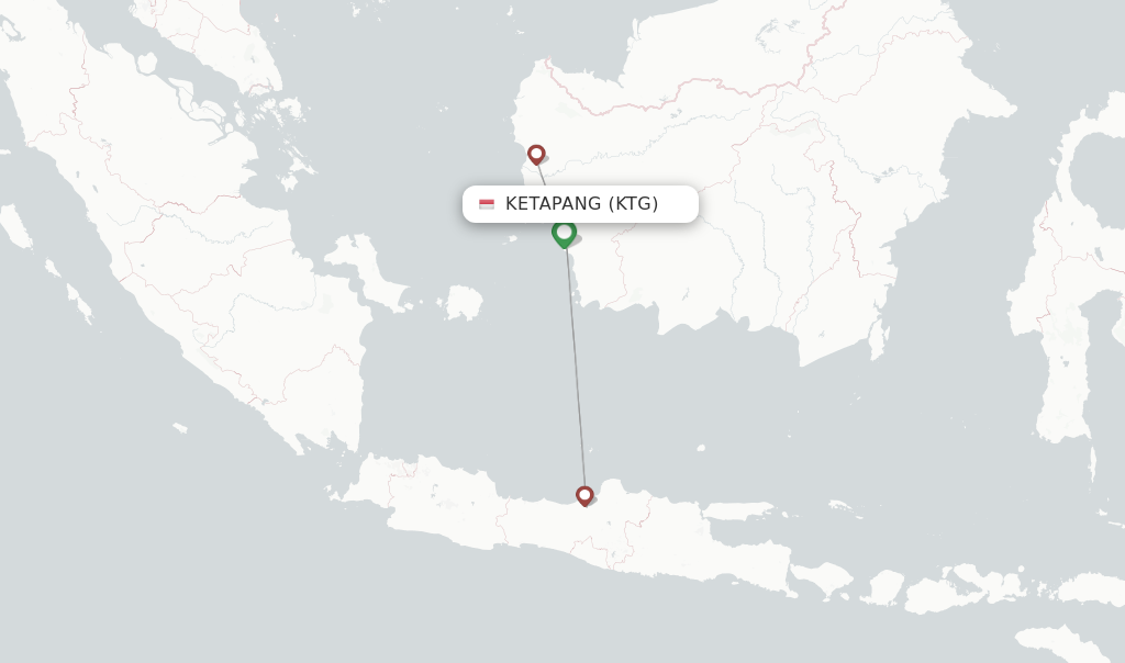 Flights from Ketapang to Pangkalanbun route map