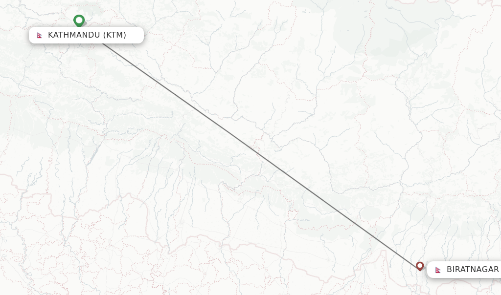 Flights from Kathmandu to Biratnagar route map