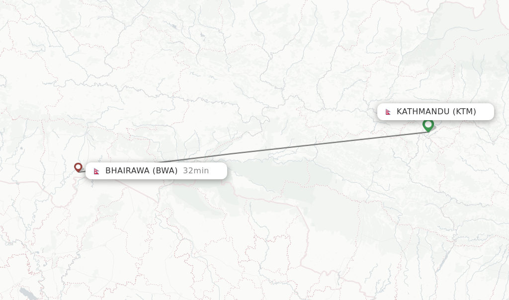 Flights from Kathmandu to Bhairawa route map