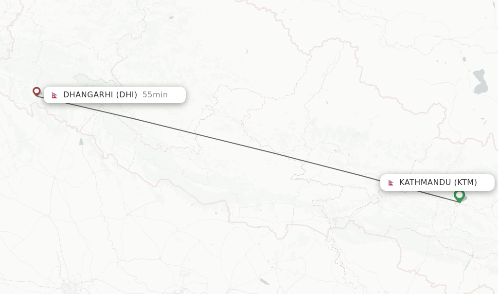 Flights from Kathmandu to Dhangarhi route map