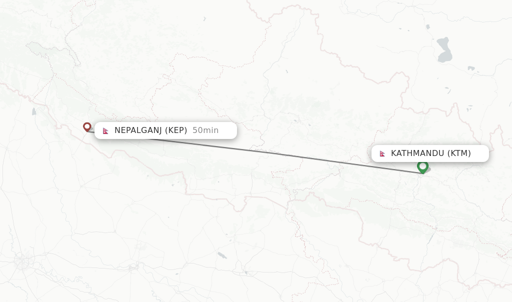 Flights from Kathmandu to Nepalganj route map