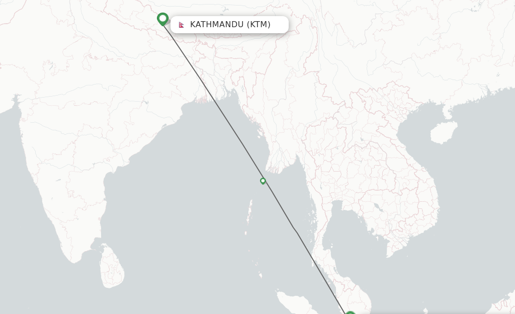 Flights from Kathmandu to Kuala Lumpur route map