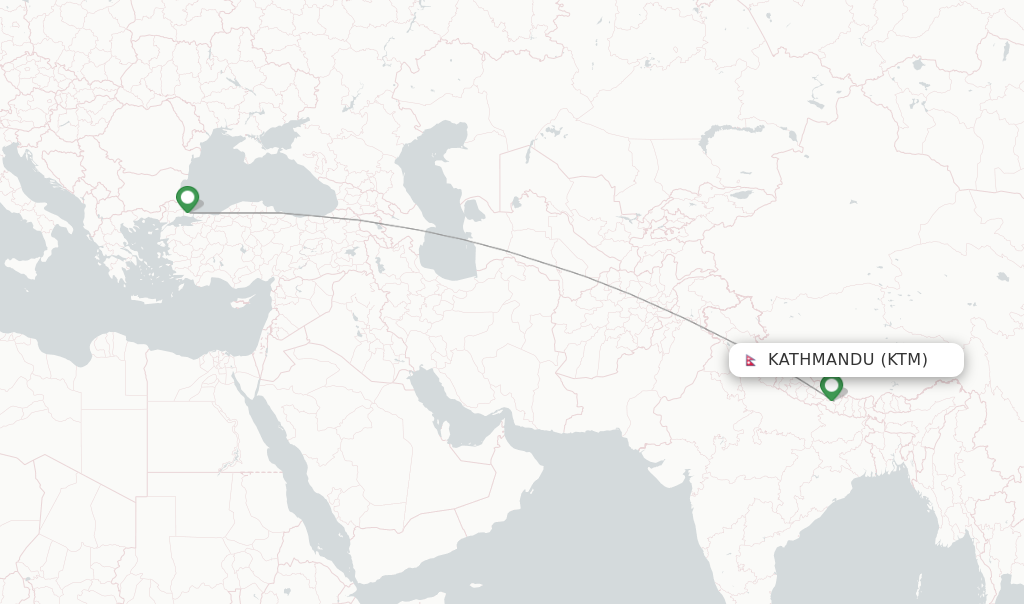 Route map with flights from Kathmandu with Turkish Airlines