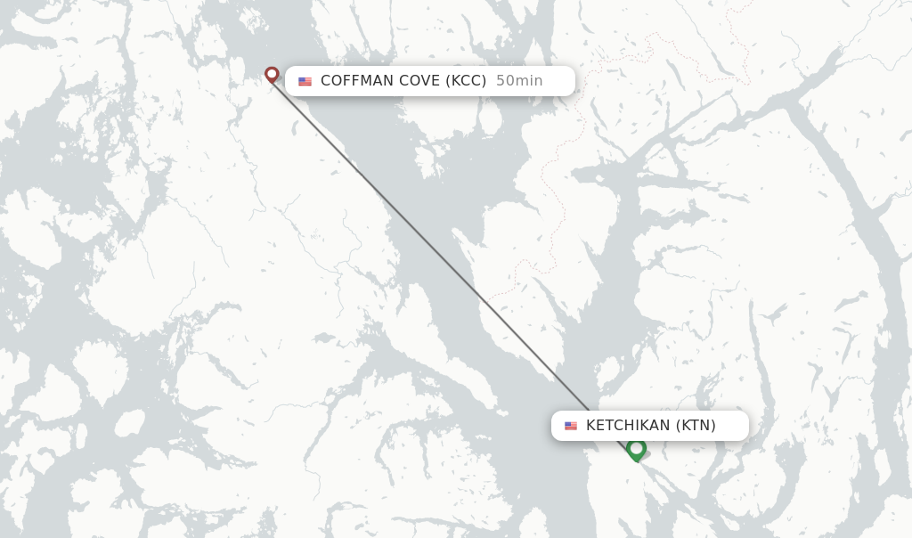 Flights from Ketchikan to Coffman Cove route map