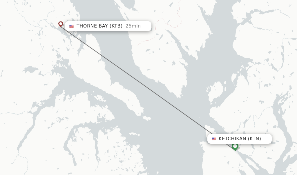 Flights from Ketchikan to Thorne Bay route map
