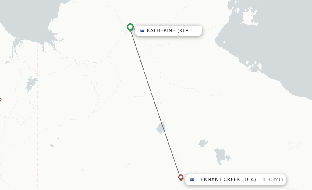 Flights from Katherine to Tennant Creek route map