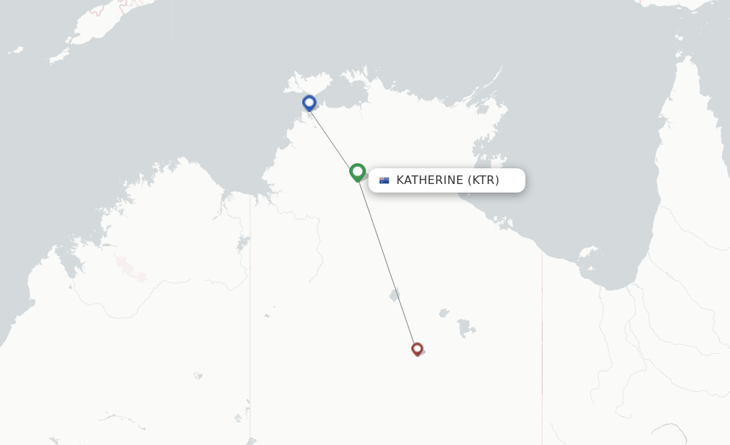 Route map with flights from Katherine with Airnorth