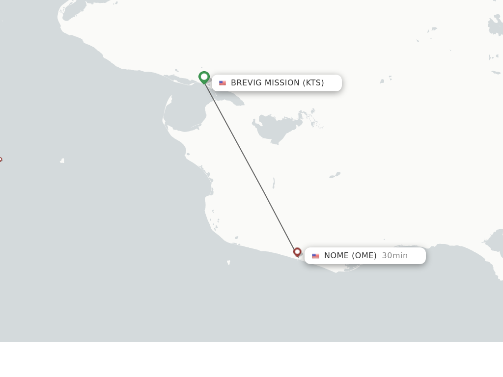 Flights from Teller Mission to Nome route map