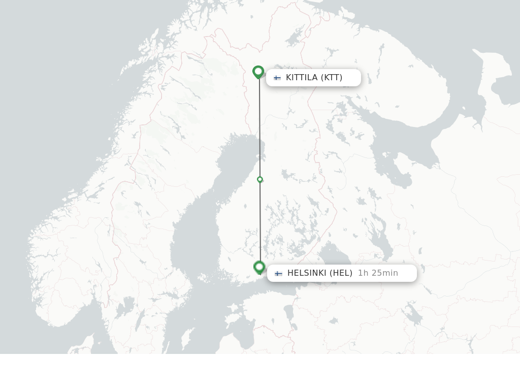 Flights from Kittila to Helsinki route map