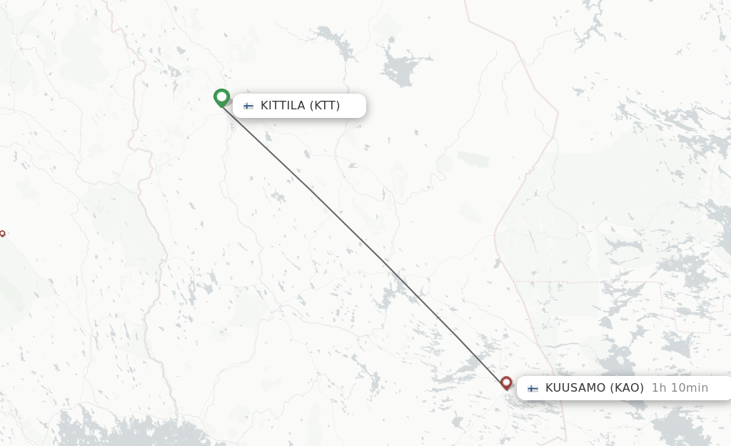 Flights from Kittila to Kuusamo route map