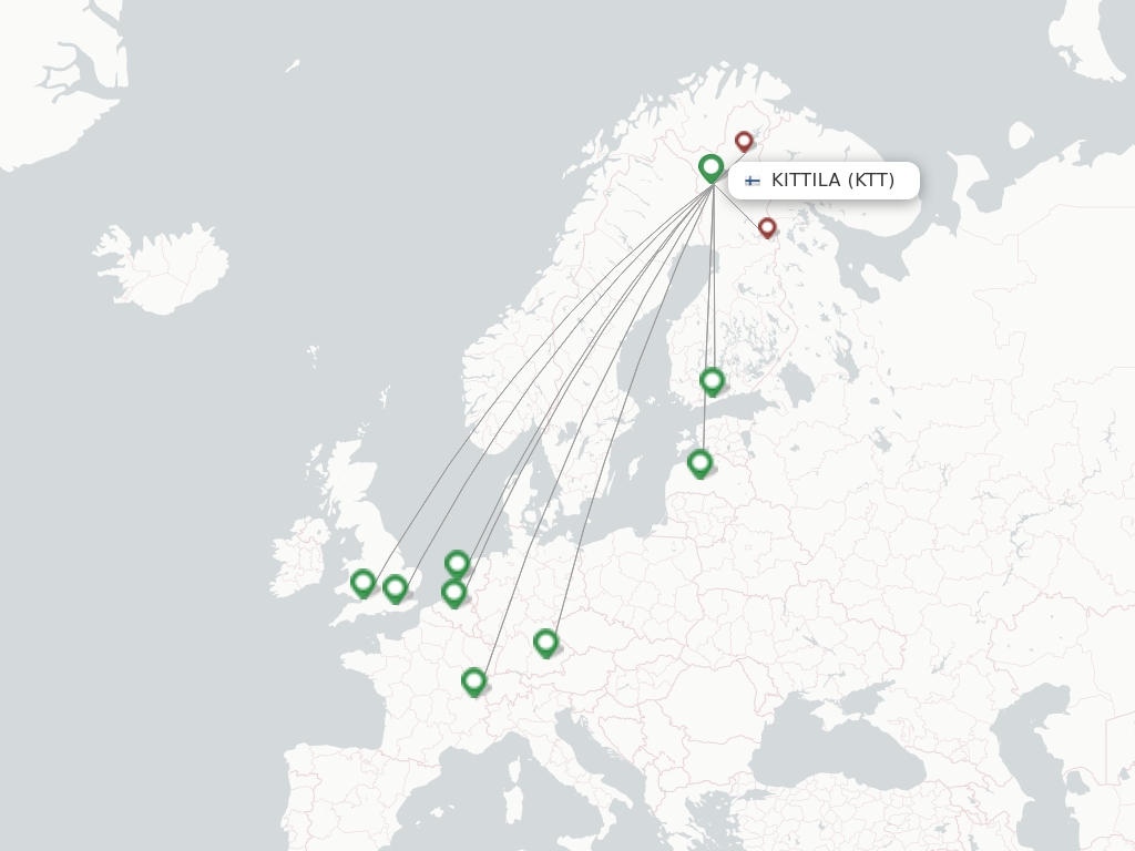 Flights from Kittila to Kuusamo route map