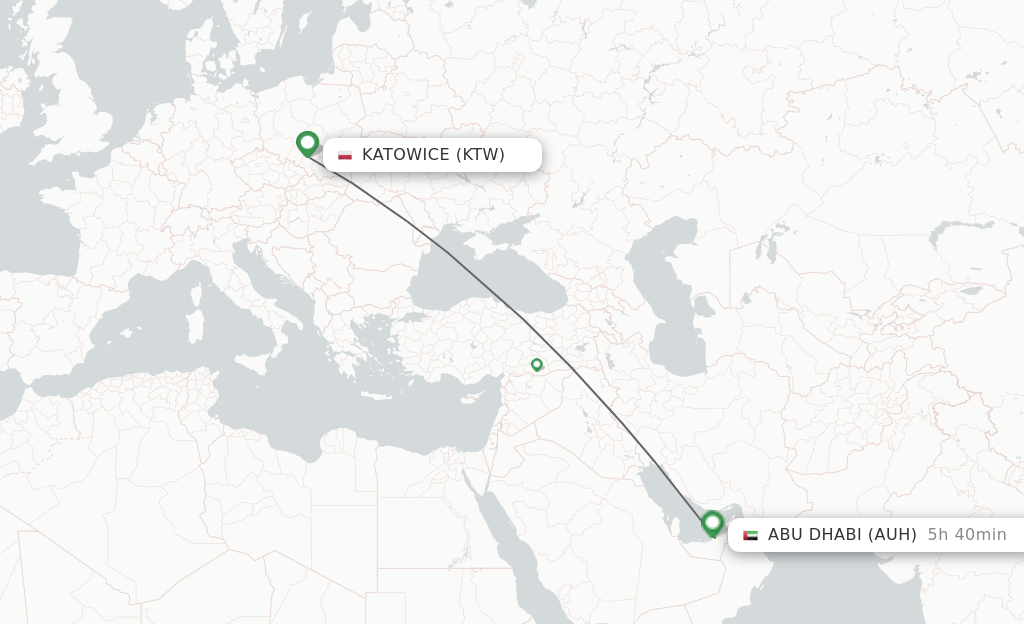 Flights from Katowice to Abu Dhabi route map