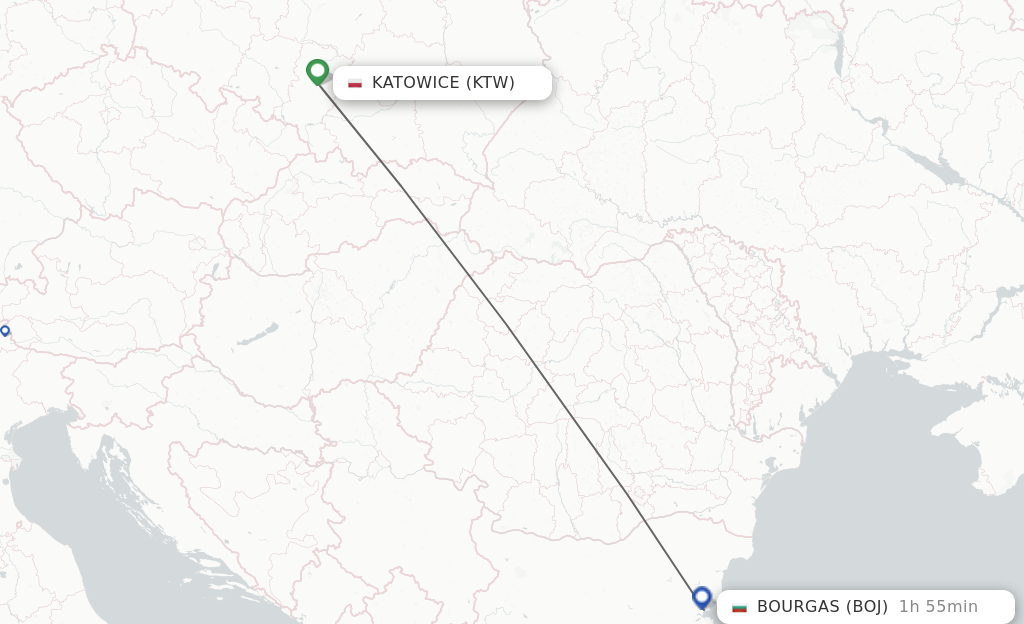 Flights from Katowice to Bourgas route map