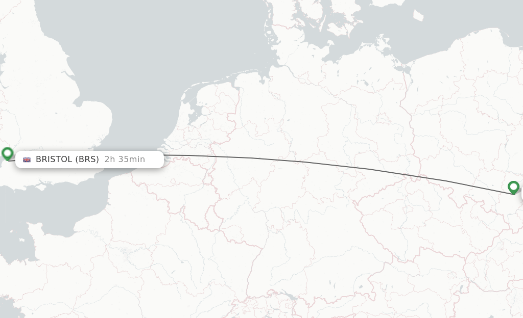 Flights from Katowice to Bristol route map